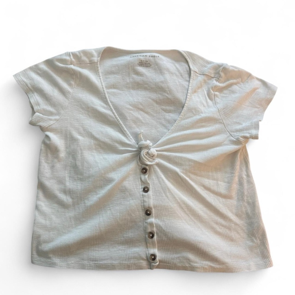 American Eagle Outfitters White Button-Down Tee